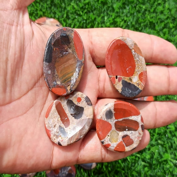 Red Jasper Cnglomerate Worry Stone for Crystal Healing Pocket Palm Stone Thumb Stone 5 Pcs
