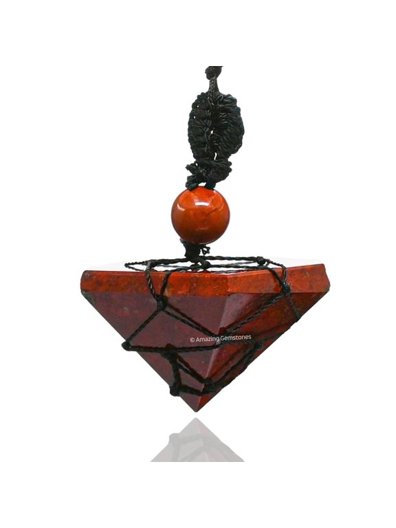 Red Jasper Crystal Pyramid Macrame Necklace, Unique Women Men Pendant