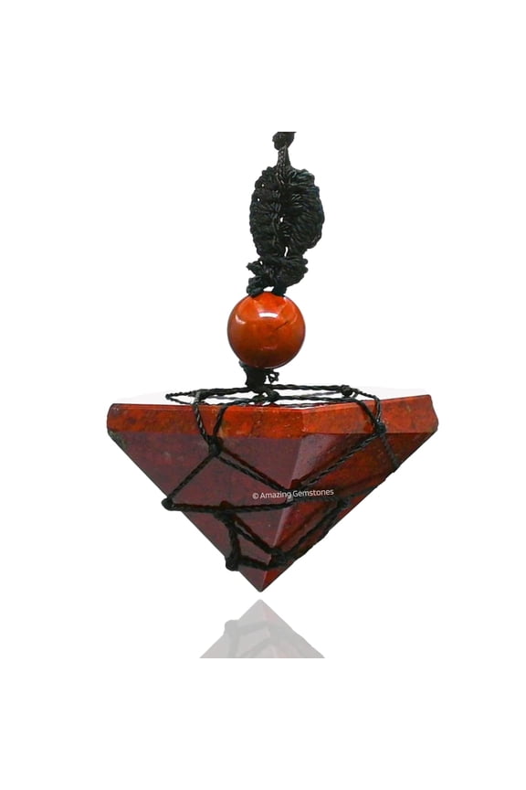 Red Jasper Crystal Pyramid Macrame Necklace, Unique Women Men Pendant