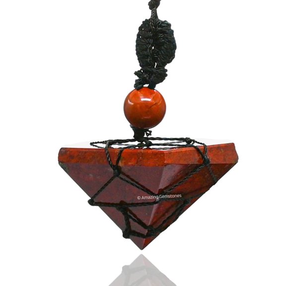 Red Jasper Crystal Pyramid Macrame Necklace, Unique Women Men Pendant