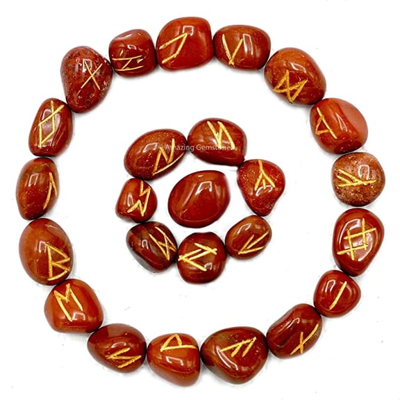Red Jasper Crystal Runes Stone Set Elder Futhark