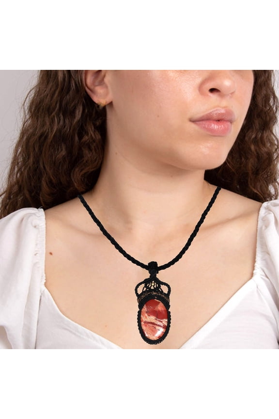 Red Jasper Gemstone Birthday Gift Jewelry Macrame Pendant Necklace 20-32 in