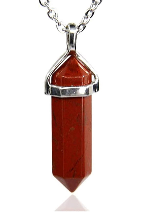 Red Jasper Gemstone Hexagonal Pointed Reiki Chakra Pendant Necklace 18"