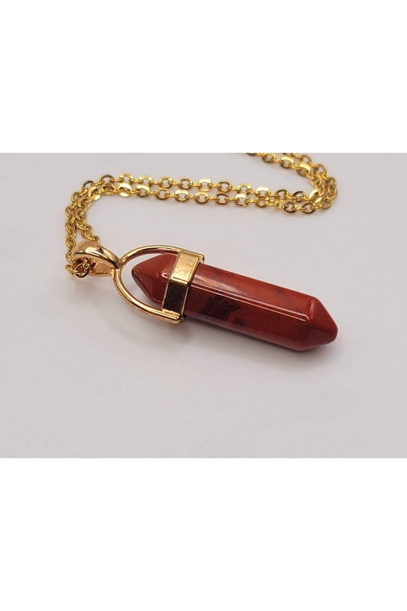 Red Jasper Gold Tone Point Necklace Powerful Stone Pendant Necklace