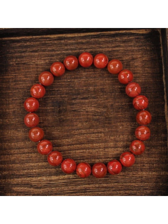 Red Jasper Healing Crystal Bracelet for Women Men, 8mm Natural Gemstone Stretch Beaded Bracelet for Vitality, Strength, Grounding, Courage, Protection, Spiritual Gift