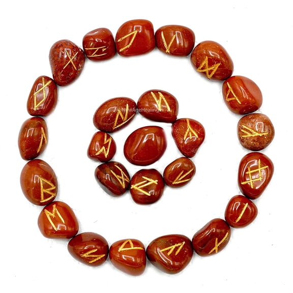 Red Jasper Runes Set of 25 Engraved Rune Stones