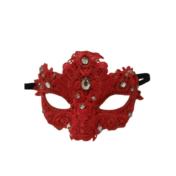 Red Jewel Macrame Brocade Lace Crystal Venetian Masquerade Mardi Gras Mask