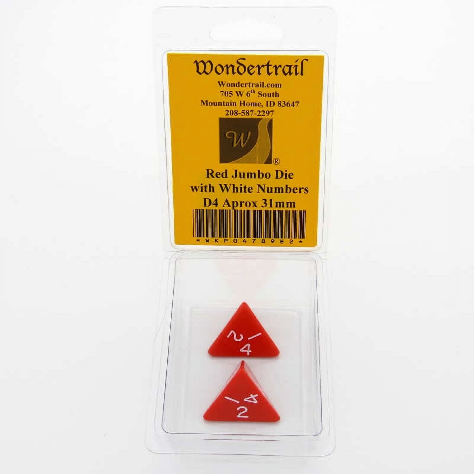 Red Jumbo Dice with White Numbers D4 31mm Pack of 2 Wondertrail