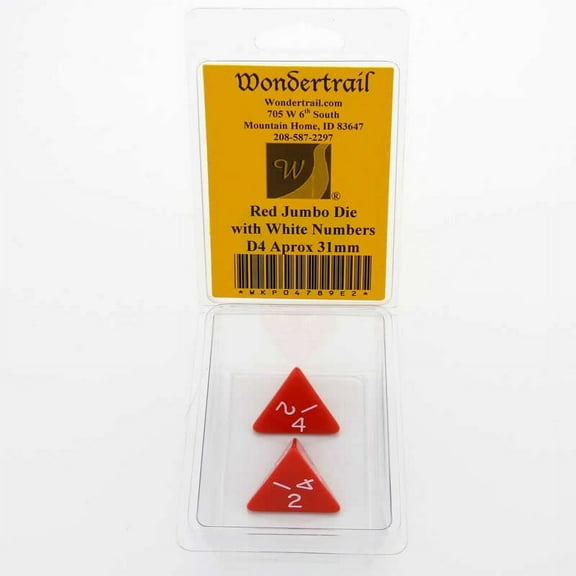 Red Jumbo Dice with White Numbers D4 31mm Pack of 2 Wondertrail