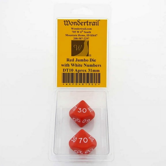 Red Jumbo Dice with White Numbers DT10 31mm Pack of 2 Wondertrail