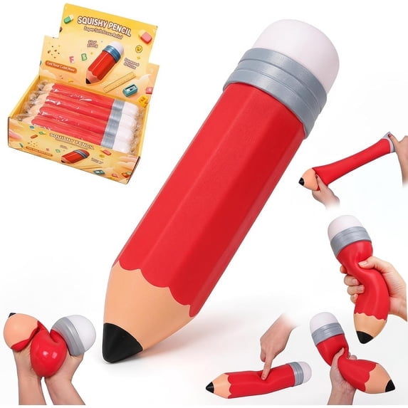 Red Jumbo Pencil Squishy, Soft Slow Rising Squeeze Pencil Squishy Toy for Kids,Realistic Fidget Toy for Stress Relief and Anxiety Relaxation