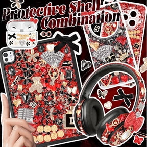 Red Junk Case Charms Kit, Black & Red DIY Phone Case Decorations with Rhinestones, Letter Beads, Mirror & Tools for Customizing Bling Junk Phone Cases & Personalized Gifts