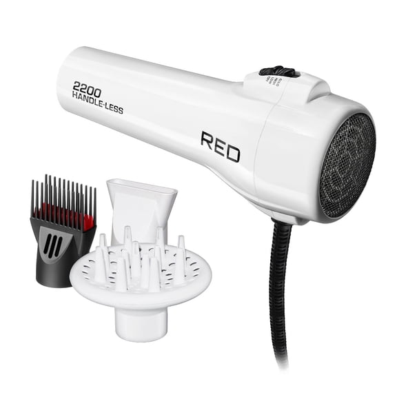 Red by KISS Handle-Less 2200W Ceramic Tourmaline Hair Dryer, 3 Heat Settings, Pik and Diffuser Included Comfortable Grip, Ionic for Frizz-Free Shine, Detangler & Straightening (White)
