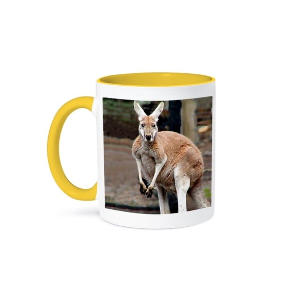3dRose, Red Kangaroo, 15oz Two-Tone Yellow Mug