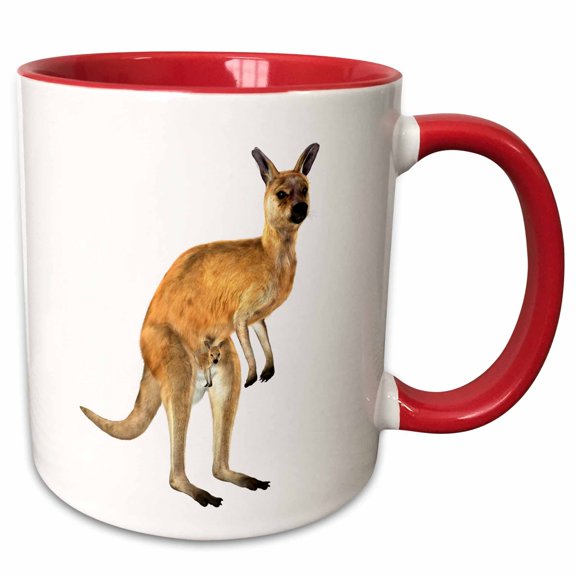 3drose, Red Kangaroo with Baby, 11oz Two-tone Red Mug