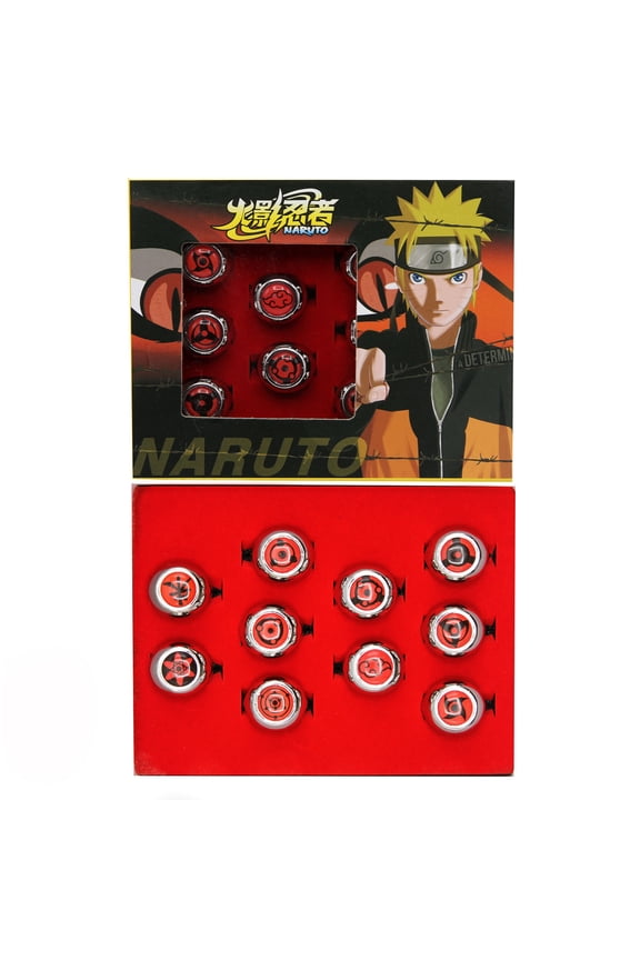 Red Kanji Symbols - Naruto 10 Pcs. Necklace & Ring Set