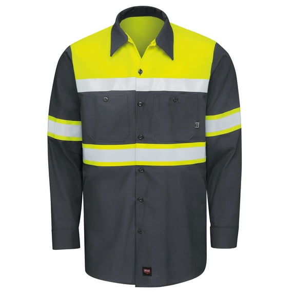 Red Kap Hi-Visibility Long Sleeve Color Block Ripstop Work Shirt - Type O, Class 1