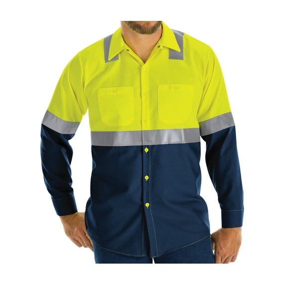 Red Kap Men's Hi-Visibility Long Sleeve Color Block Ripstop Work Shirt - Type R, Class 2