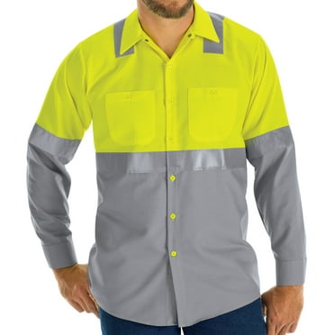 Red Kap Men's Hi-Visibility Long Sleeve Color Block Ripstop Work Shirt - Type R, Class 2