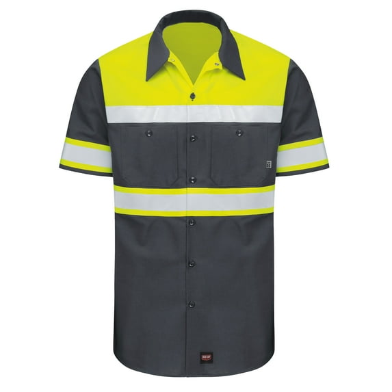 Red Kap Men's Hi-Visibility Short Sleeve Color Block Ripstop Work Shirt - Type O, Class 1