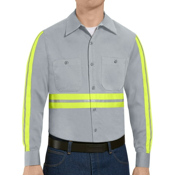 Red Kap Men's Long Sleeve Enhanced Visibility Cotton Work Shirt