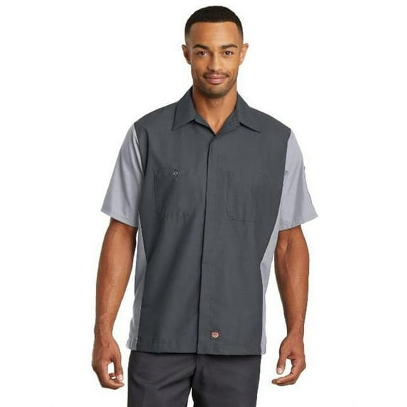 Red Kap SY20 Short Sleeve Ripstop Crew Shirt, Charcoal & Light Grey - Large