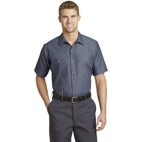 Red Kap Short Sleeve Striped Industrial Work Shirt. CS20 6XLR Grey/ Blue