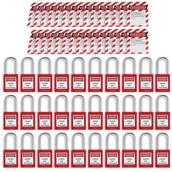 Red Keyed Different Safety Padlocks 10-Pack Lockout Tagout LOTO Locks with 2 Keys Each OSHA 30-piece set