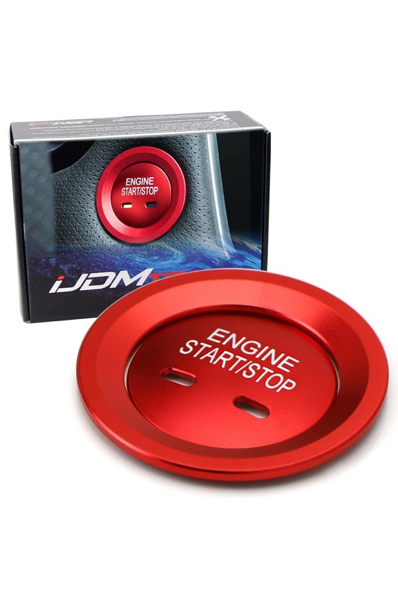Red Keyless Engine Push Start Button & Surrounding Ring For Cadillac Chevy GMC etc, 2pc Aluminum Ring/Cover Set