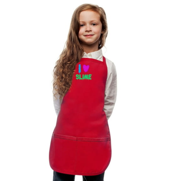 Red Kids Art Smock Apron with I Love Slime Design by My Little Doc Regular