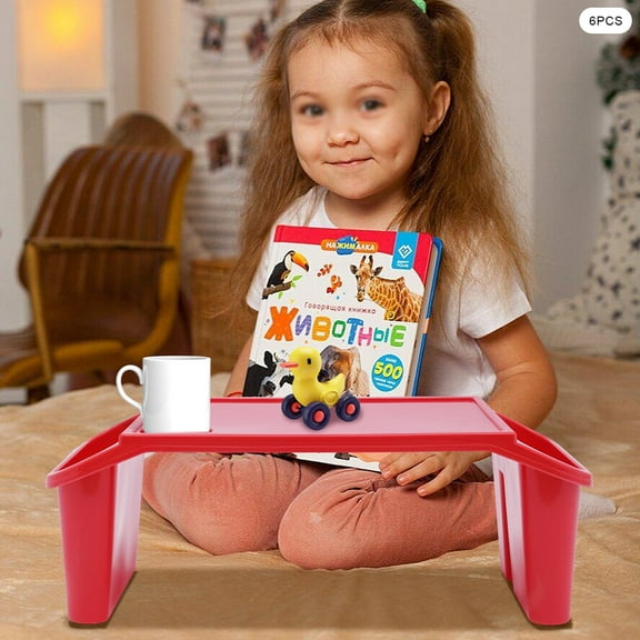 Red Kids Lap Desk Tray, Perfect for Eating, Playing, and Reading, Features Storage Slots for Snacks, Phones, and Stationery, Compact and Durable