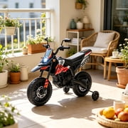 Red Kids Motorcycle Toy with Training Wheels Spring Suspension LED Light USB Music Feature for Children