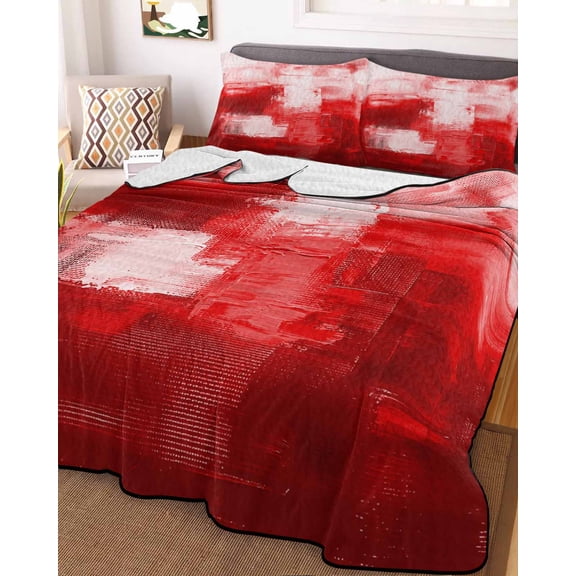 Red King Size Down Alternative Comforter, Lightweight Comforter Quilt Bedding Set with Pillow Shams Modern White Oil Painting Art Abstract All Seasons Bed Comforter Duvet Insert 96"x106"