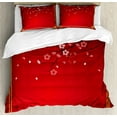 thumbnail image 1 of Red King Size Duvet Cover Set, Flowering Branch of a Cherry Tree in Spring with Traditional Chinese Framework, Decorative 3 Piece Bedding Set with 2 Pillow Shams, Red Marigold Coral, by Ambesonne, 1 of 3
