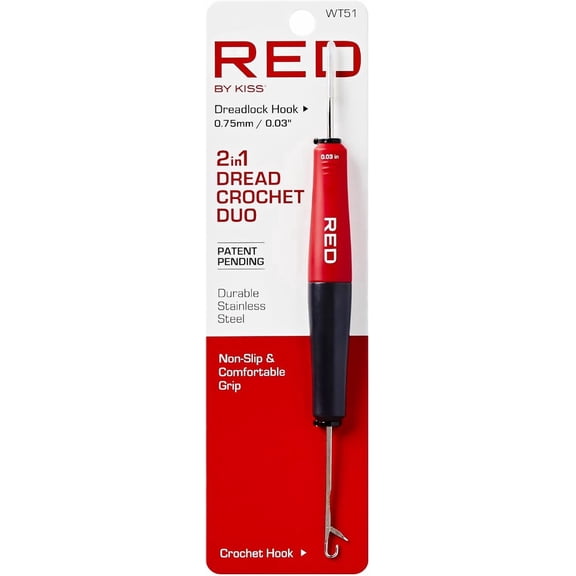 Red by Kiss 2-in-1 Dread Crochet Duo, Stainless Steel Loc Crochet Hook & Locking Needle Tool with Non-Slip Grip for Retwisting, Maintaining, Repairing Locs, Faux Locs, Braids & Dreadlocks (Dread)