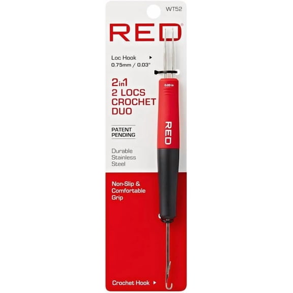 Red by Kiss 2-in-1 Dread Crochet Duo, Stainless Steel Loc Crochet Hook & Locking Needle Tool with Non-Slip Grip for Retwisting, Maintaining, Repairing Locs, Faux Locs, Braids & Dreadlocks (2 Locs)