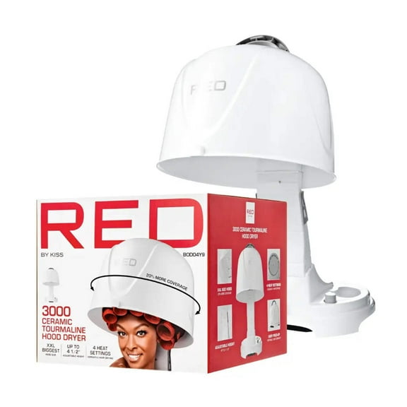 Red by Kiss 3000 Ceramic Tourmaline Professional Hood Dryer, 4 Heat Settings Blow Dryer for Home & Salon, Height Adjustable Convenient Big Hood Size Extra Coverage (1875 Wattage)