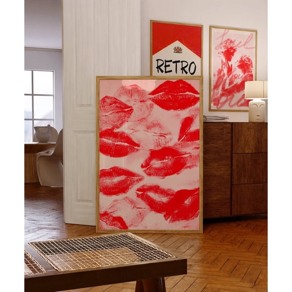 Red Kiss 70s Retro Wall Art, Unframed Paper Poster 8x10in