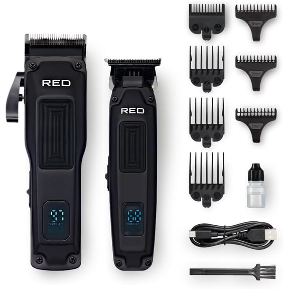 Red by Kiss Cordless Clipper & Trimmer Combo Set for Hair & Beard Grooming, Professional Fade Clipper with Precision T-Blade Trimmer, Rechargeable Haircut Kit for Home & Barber Use (Black)