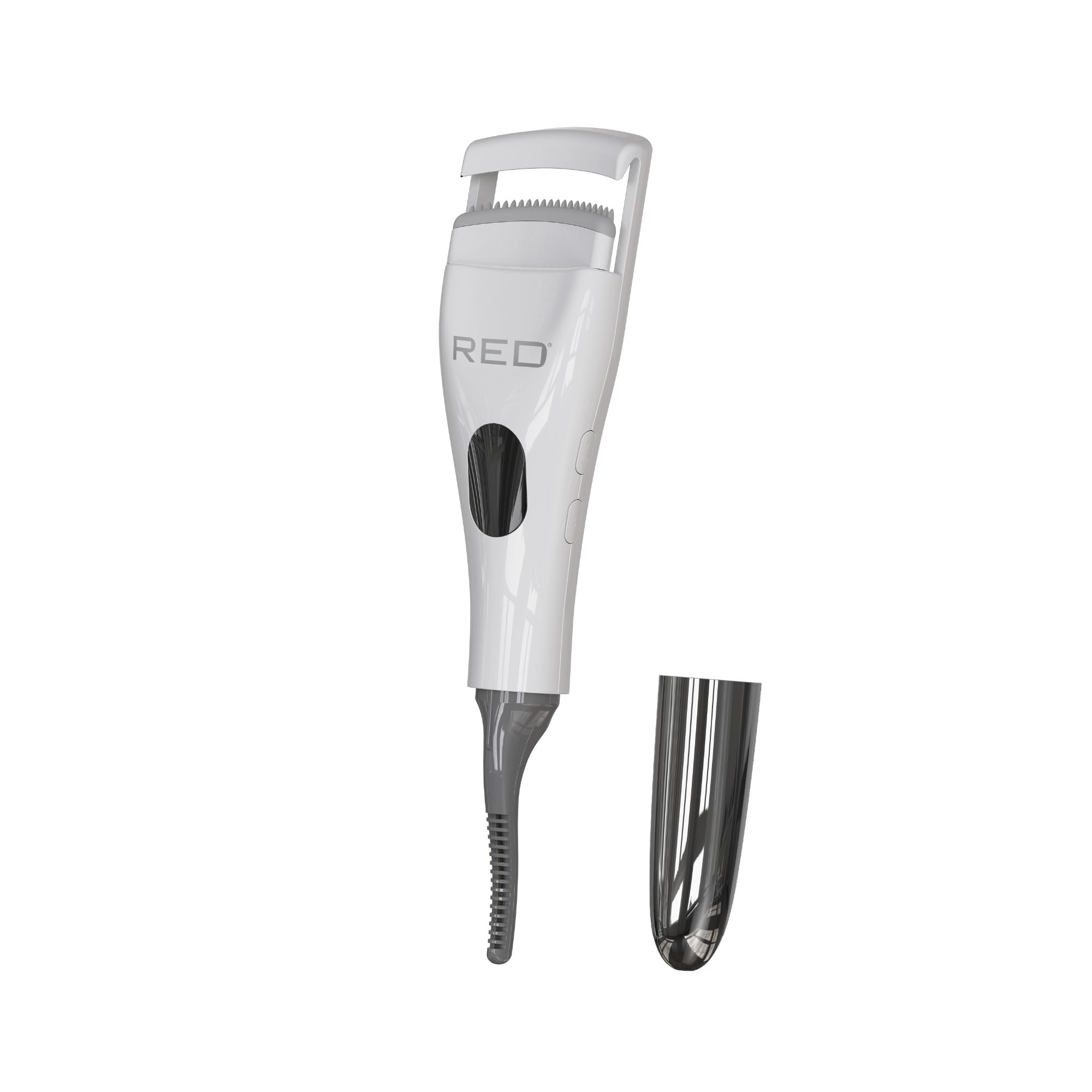 Red by Kiss Dual Heated Eyelash Curler & Wand (2-in-1), Fast Heat Mini Travel Electric Lash Curler with USB-C, Silicone Comb, LED Display, 24 Hours Long Lasting, 3 Heating Mode (White)