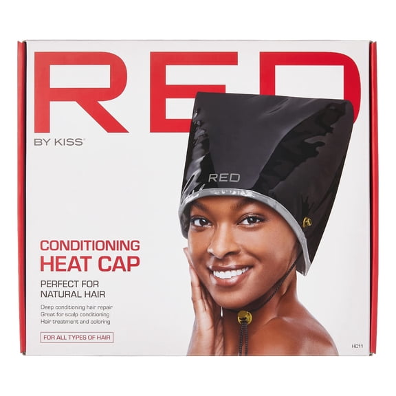 Red by Kiss Hair Care Heat Cap - Deep Conditioning and Hair Repair Treatment for All Hair Types, Adjustable Fitting, Multiple Temperature Settings, Suitable for Dry, Fuzzy, Damaged, Died Hair, Red