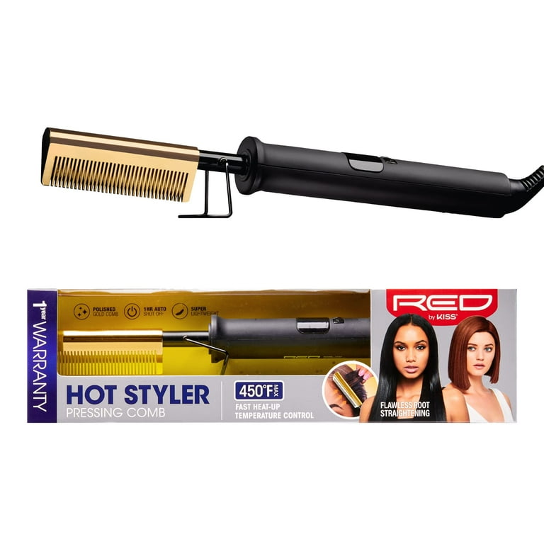 Red by Kiss Hot Comb Hair Straightener 450 Degrees, Straight Teeth Electric  Heating Comb, Pressing Comb Brush for Straightening Hair and Beard,
