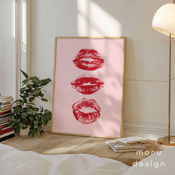 Red Kiss Lips Retro Funky Decor Wall Art Unframed Paper Print
