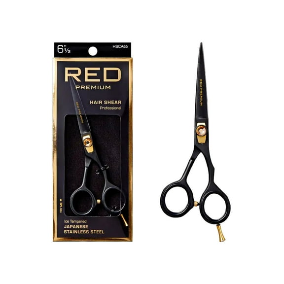 Red by Kiss Premium Artisan Professional Hair Shears, Ice Tempered Japanese Stainless Steel Scissors, Sharp Blades for Precise Cutting, Ergonomic & Adjustable Tension Screw (Straight, 6.5in)