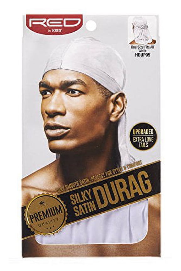 Red Kiss Premium Silky Satin Durag Mens Cap Durag White, 1 Ea, 6 Pack