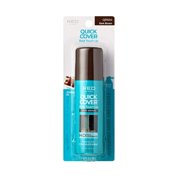 Red by Kiss Quick Cover Root Touch-Up Spray, Waterproof & Smudge-Proof Gray Coverage, Quick-Dry Formula with Jojoba Oil, Lightweight & Travel-Friendly (Dark Brown, 2oz)