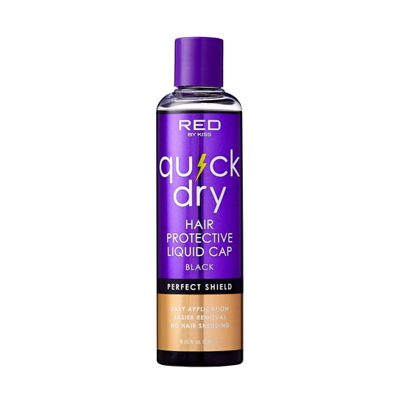 Red by Kiss Quick Dry Hair Protective Liquid Cap, Strong Lightweight Protection from Weaves Glue Damage, Fast Application, Quick Drying, & Easy Removal, Keratin & Tea Tree Enriched (Black, 8oz)