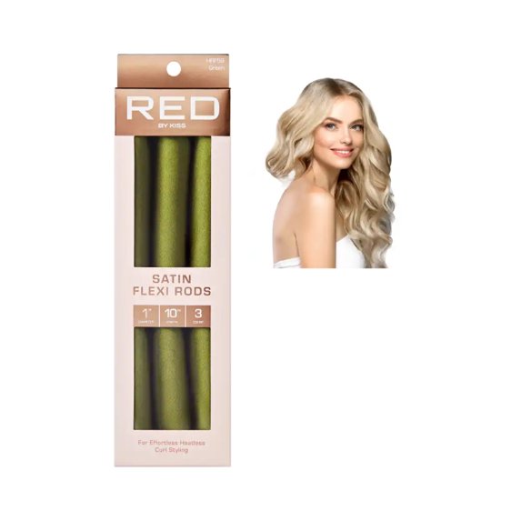 Red by Kiss Satin Flexi Heatless Curling Rods, Damage Free & Frizz Free No Heat Soft Curls, Silky Satin to Prevent Breakage, Comfortable Pin-Free Styling, Gentle Rollers for All Hair Types