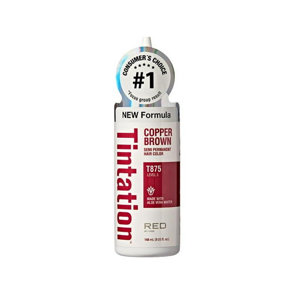 Red by Kiss Tintation Semi-Permanent Hair Color, Aloe Vera Water Based, Argan Oil, Olive Oil, Collagen & Keratin, Long-Lasting Color Dye (Copper Brown, 5 Fl Oz)