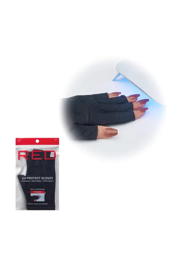 Red by Kiss UPF 50+ UV Protection Gloves for Women & Men Fingerless Sun Gloves for Driving Gel Manicure Gardening Outdoor Use Breathable Stretch Fit Washable (Black)